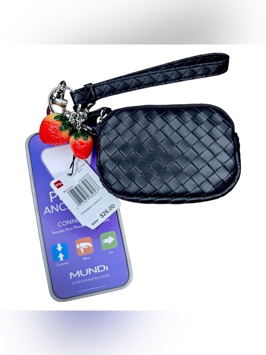 mundi Other - mundi Black Quilted Wristlet Phone Anchor with Strawberry Charms